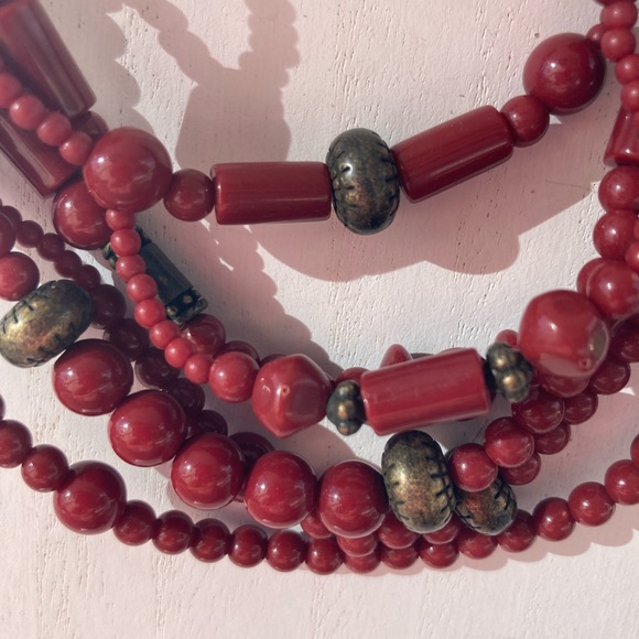 Premier Designs Faux Red Jasper Necklace 6 strand 18” vintage - Picture 3 of 6